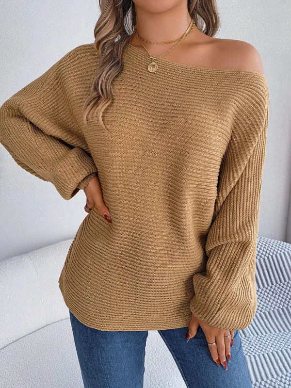New casual loose solid color bat sleeve pullover sweater
