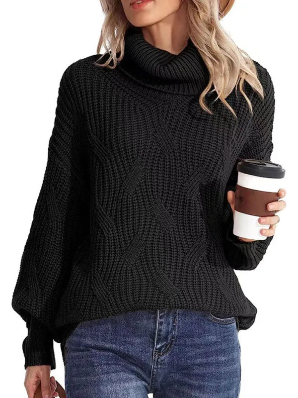New thick line long sleeve solid color pullover turtleneck sweater