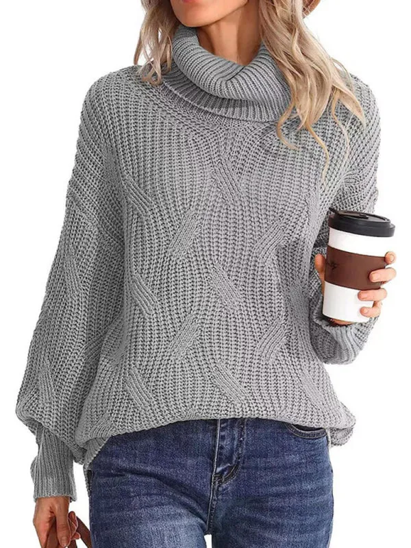 New thick line long sleeve solid color pullover turtleneck sweater