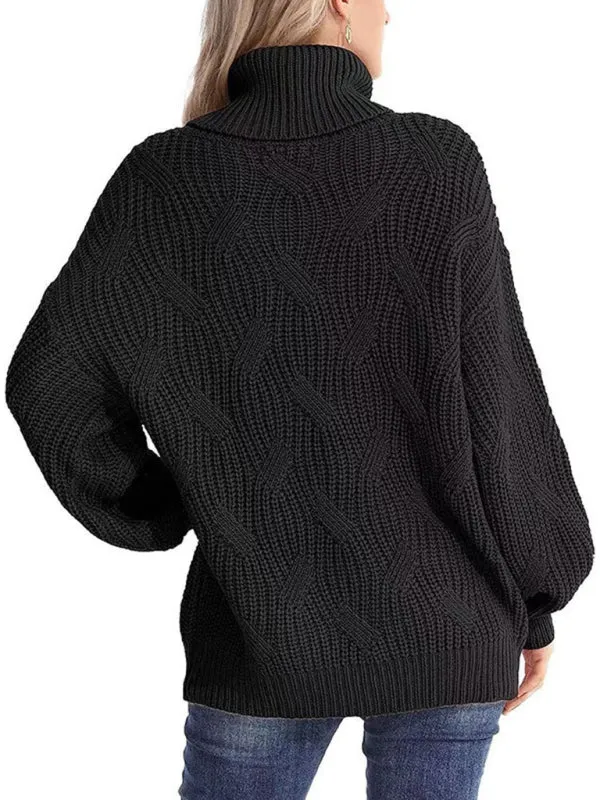 New thick line long sleeve solid color pullover turtleneck sweater