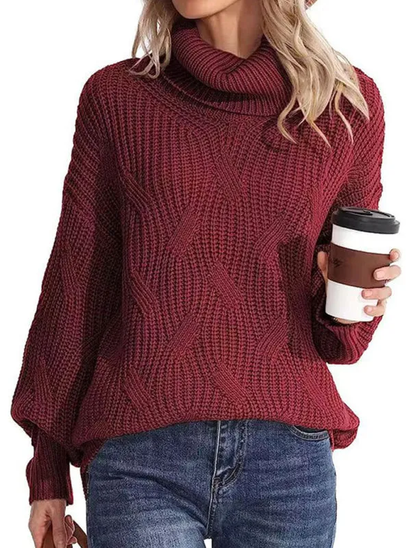 New thick line long sleeve solid color pullover turtleneck sweater