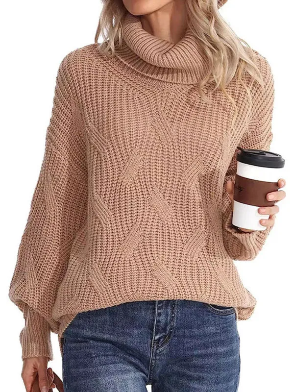New thick line long sleeve solid color pullover turtleneck sweater