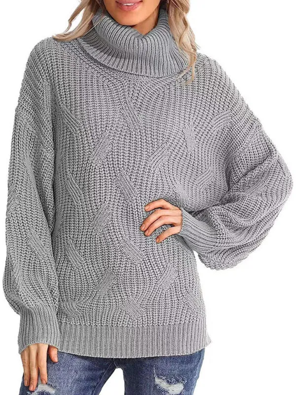 New thick line long sleeve solid color pullover turtleneck sweater