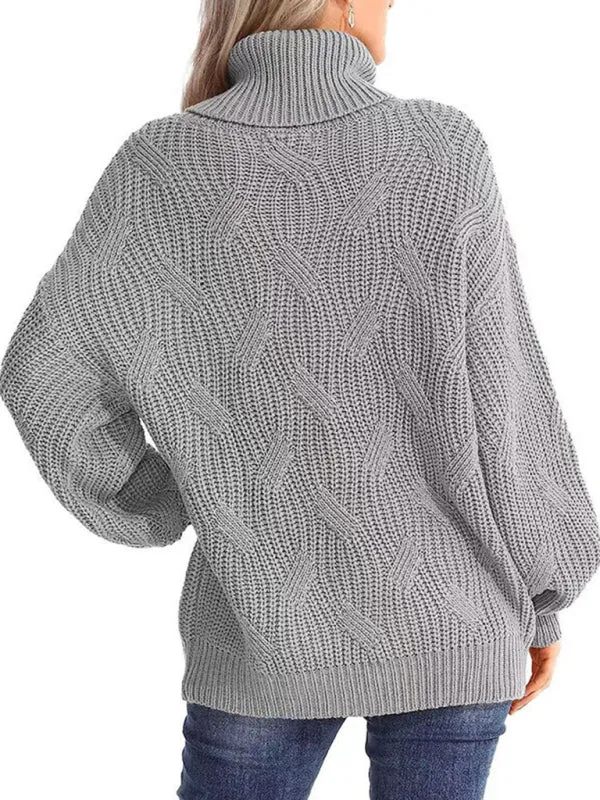 New thick line long sleeve solid color pullover turtleneck sweater