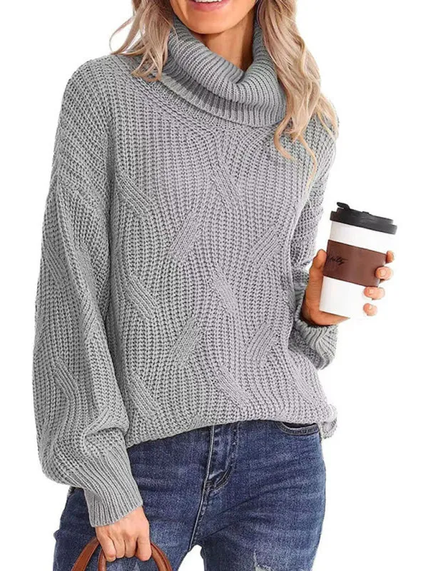 New thick line long sleeve solid color pullover turtleneck sweater