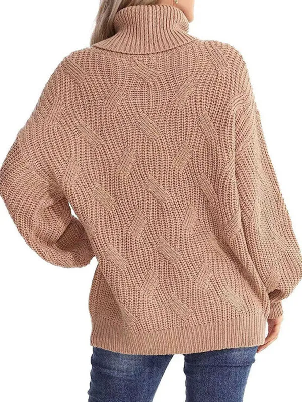 New thick line long sleeve solid color pullover turtleneck sweater