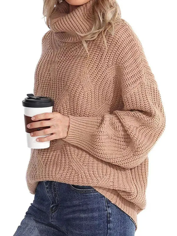 New thick line long sleeve solid color pullover turtleneck sweater
