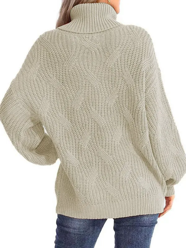New thick line long sleeve solid color pullover turtleneck sweater