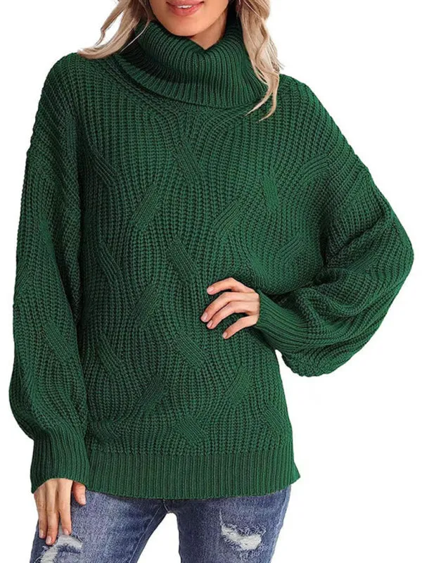 New thick line long sleeve solid color pullover turtleneck sweater