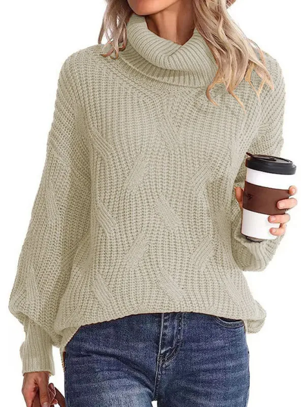 New thick line long sleeve solid color pullover turtleneck sweater