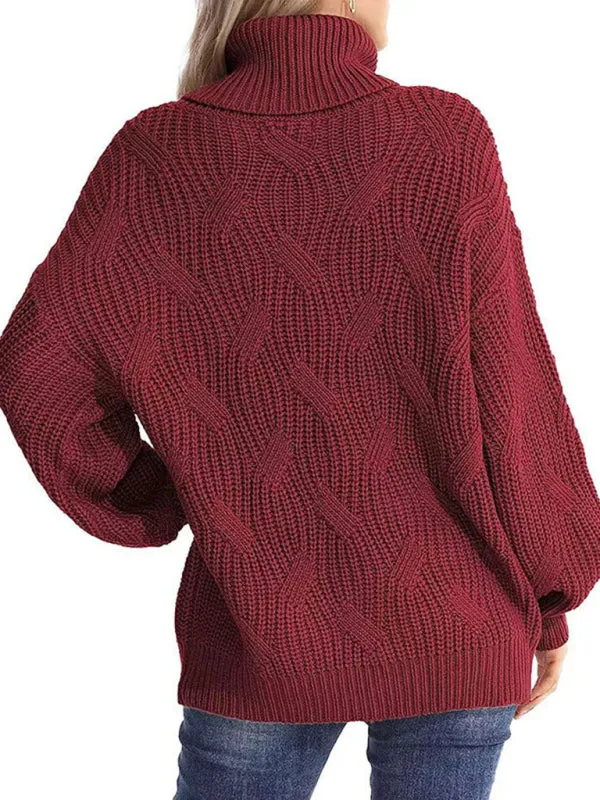 New thick line long sleeve solid color pullover turtleneck sweater