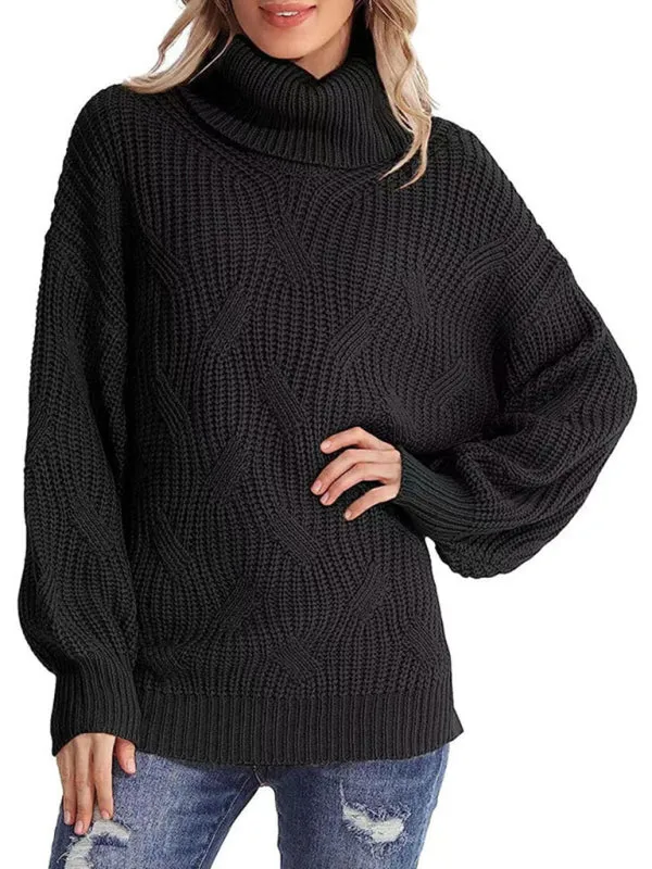 New thick line long sleeve solid color pullover turtleneck sweater