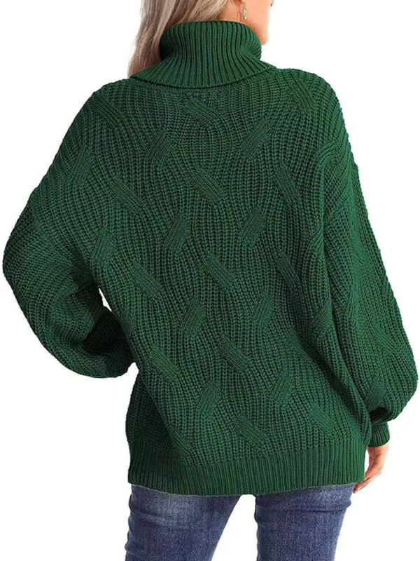 New thick line long sleeve solid color pullover turtleneck sweater