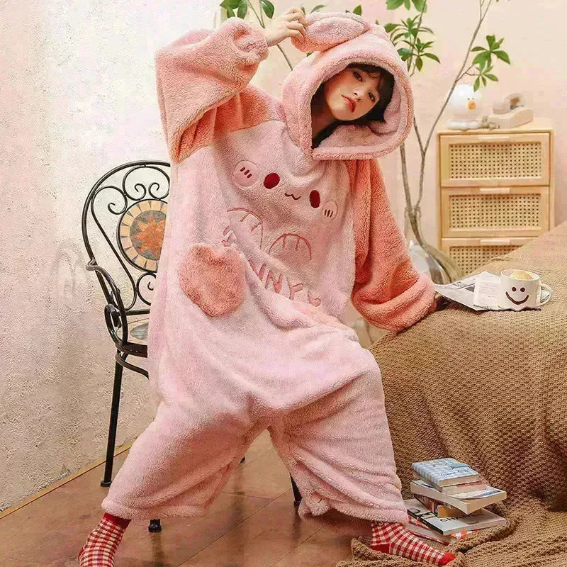 One Piece Pajamas Women's Coral Wool In Winter