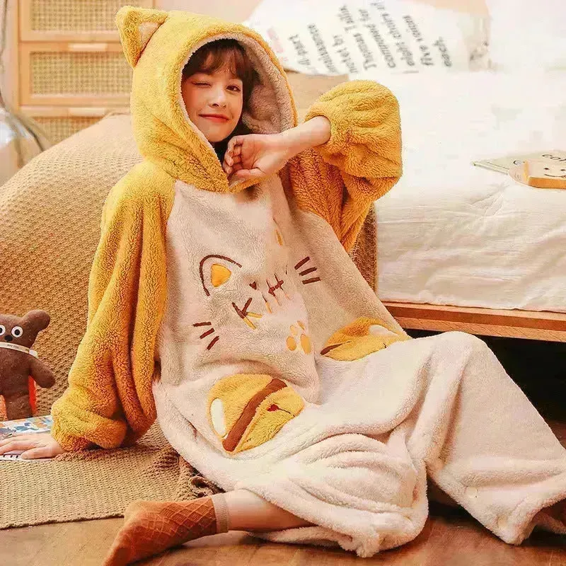One Piece Pajamas Women's Coral Wool In Winter