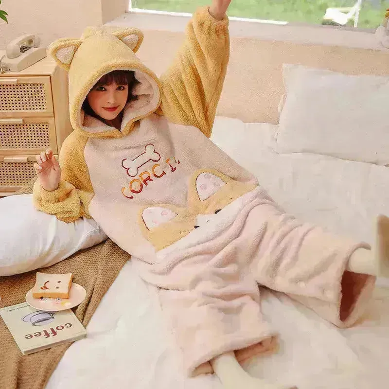 One Piece Pajamas Women's Coral Wool In Winter