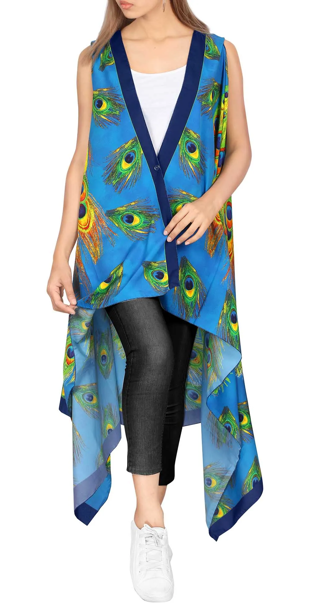 Peacock Feathers High low Kimono for women