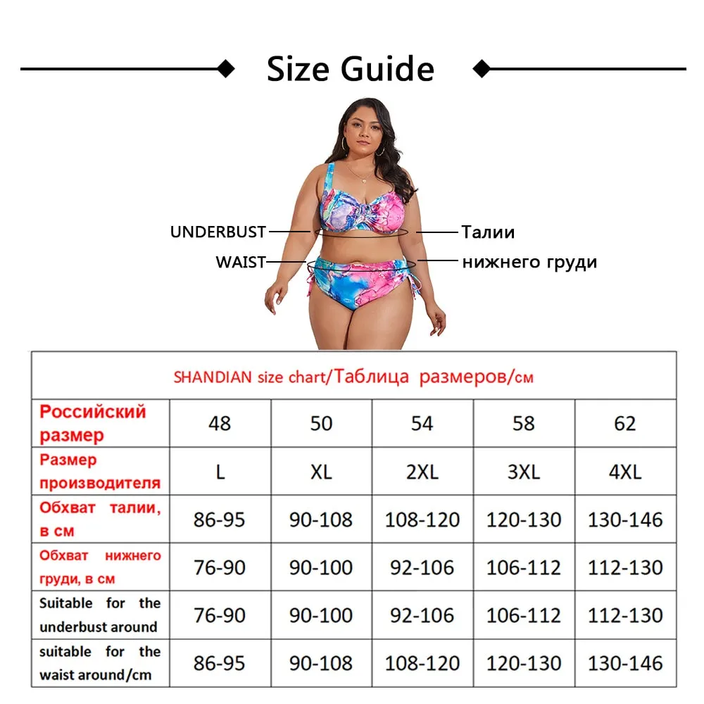 Plus Size Swimwear Women's Swimsuits Large Bathing Suits Two-piece High Waist Push Up Bikini Set