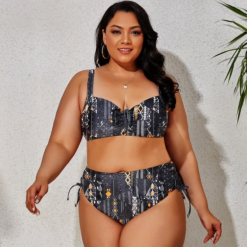 Plus Size Swimwear Women's Swimsuits Large Bathing Suits Two-piece High Waist Push Up Bikini Set