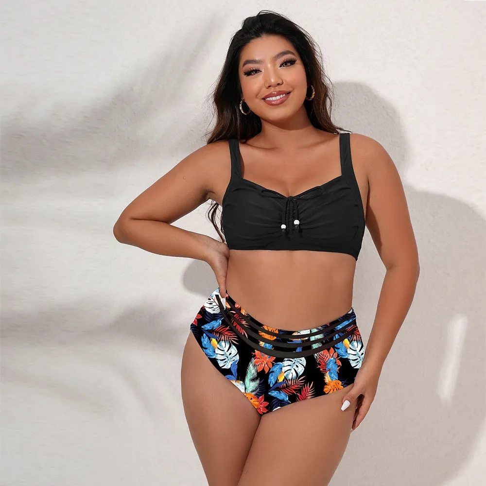 Plus Size Swimwear Women's Swimsuits Large Bathing Suits Two-piece High Waist Push Up Bikini Set
