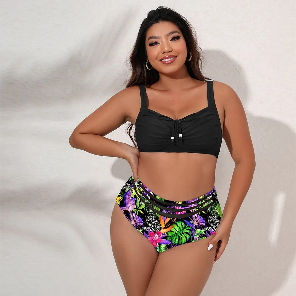 Plus Size Swimwear Women's Swimsuits Large Bathing Suits Two-piece High Waist Push Up Bikini Set