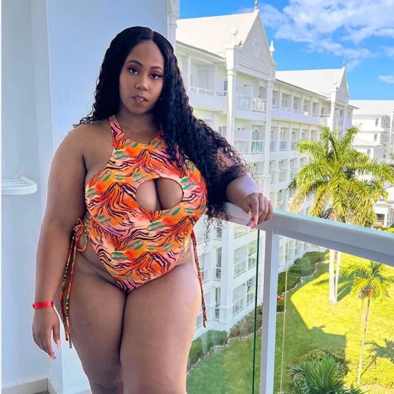 Plus-size women's one-piece swimwear Cut Out High Neck Bathing Suit Beach Wear