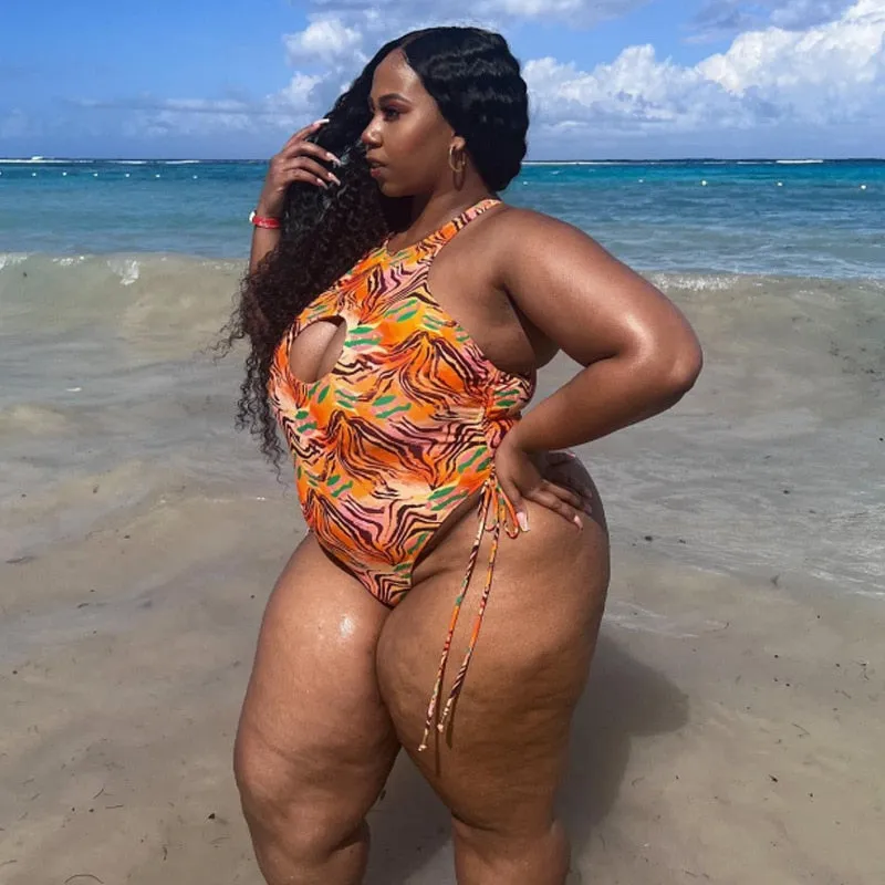 Plus-size women's one-piece swimwear Cut Out High Neck Bathing Suit Beach Wear