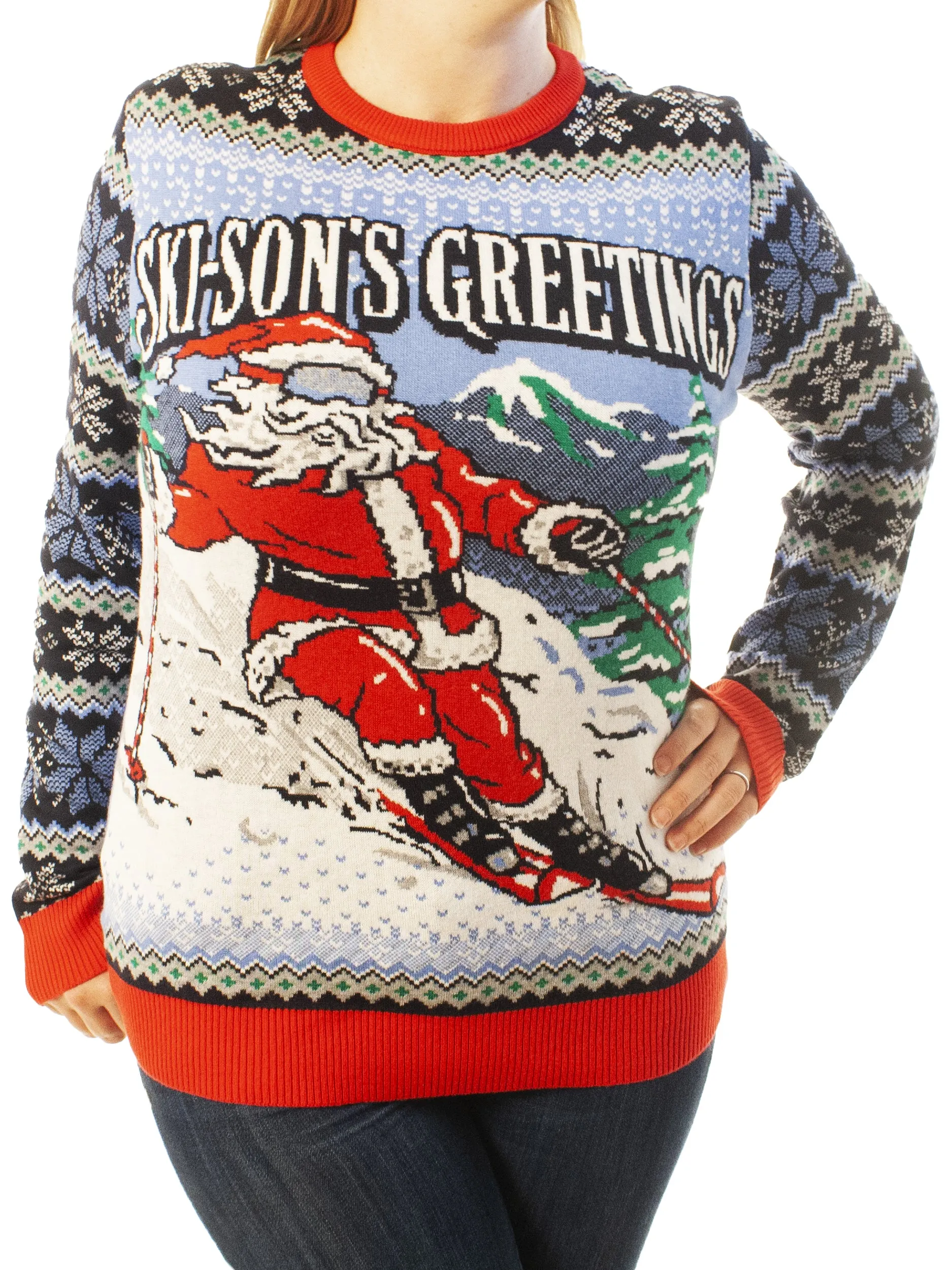 Skison's Greetings | Ugly Christmas Sweater For Men & Women | Unisex Sizing