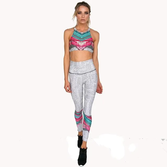 Tracksuit For Women 2 Piece Yoga Set Floral Print Women Bra Long Pants Sportsuit For Women Fitness Sport Suit Women Sportswear