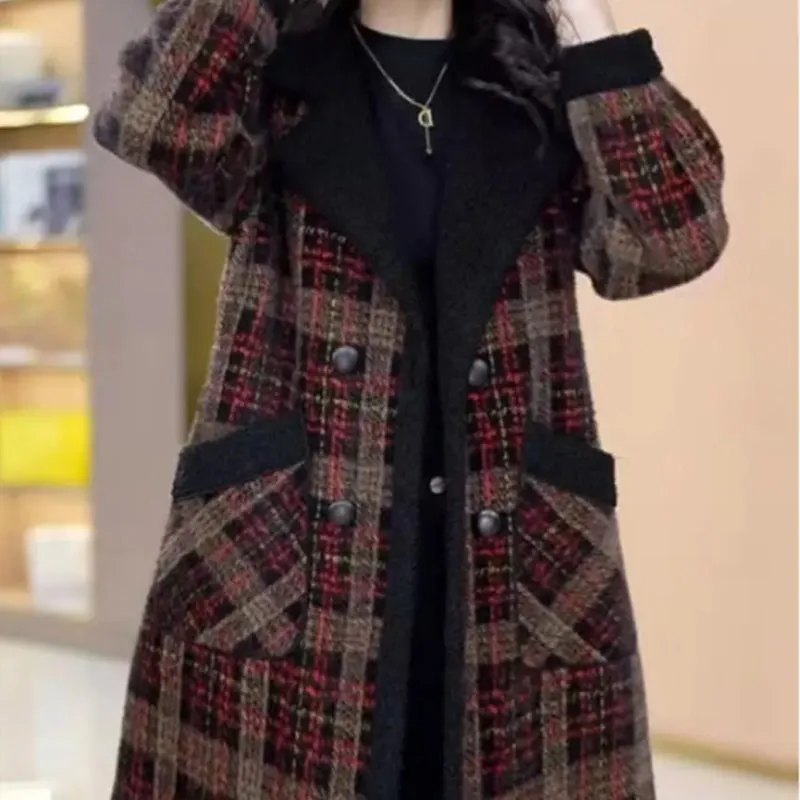 ❄️Winter Specials❄️ Women's Lapel Plaid Mid-Length Tweed Coat