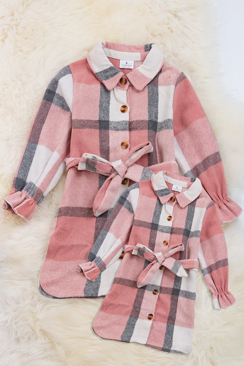 WOMANS pink plaid cardigan/dress.  TPW60133001