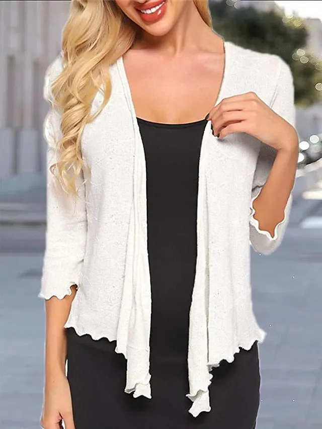 Women's Cardigan Sweater Jumper Knit Knitted Thin Pure Color Open Front Basic Stylish Outdoor Home Spring Summer Black White S M L