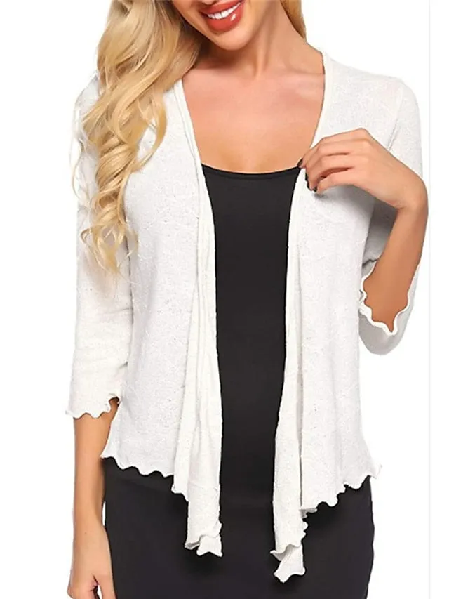Women's Cardigan Sweater Jumper Knit Knitted Thin Pure Color Open Front Basic Stylish Outdoor Home Spring Summer Black White S M L