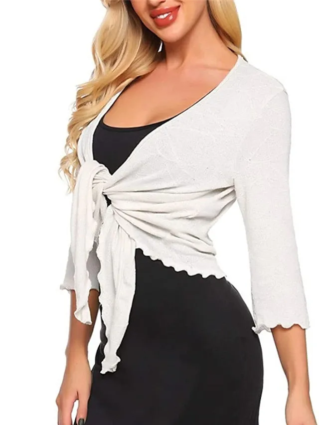 Women's Cardigan Sweater Jumper Knit Knitted Thin Pure Color Open Front Basic Stylish Outdoor Home Spring Summer Black White S M L