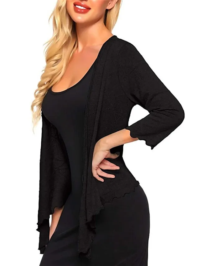 Women's Cardigan Sweater Jumper Knit Knitted Thin Pure Color Open Front Basic Stylish Outdoor Home Spring Summer Black White S M L