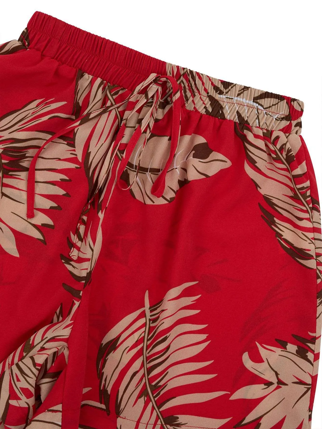 Women's Casual Leaves Print Short Sleeved Shirt And Shorts Outfit Set