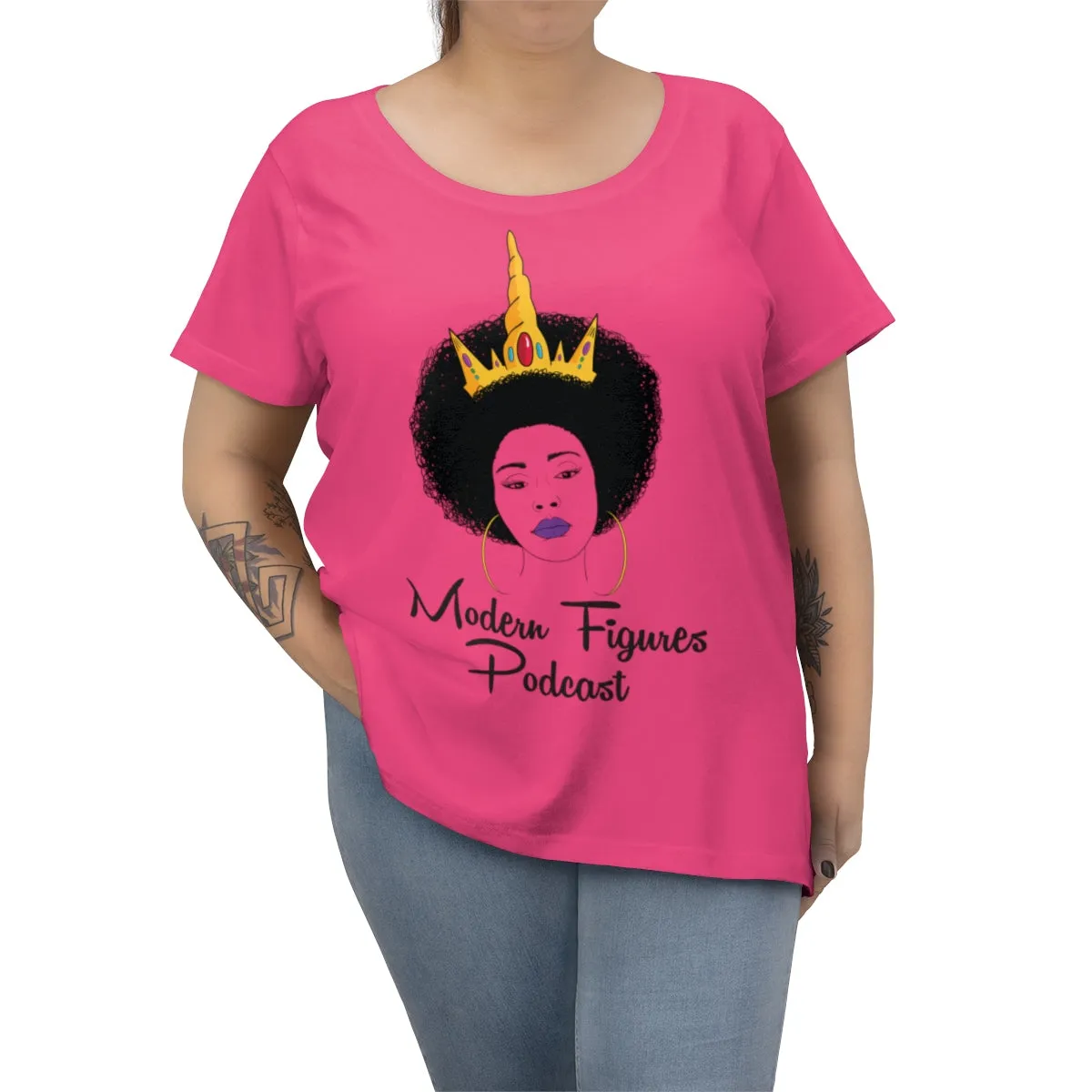 Women's Curvy Tee - No Binary - with tagline