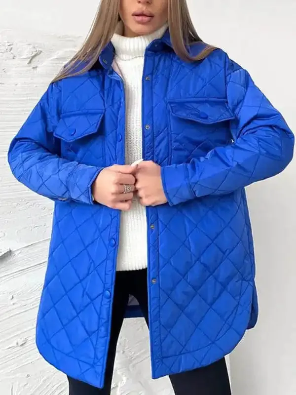 Women’s diamond-patterned cotton Jacket with long lapels with buttons.