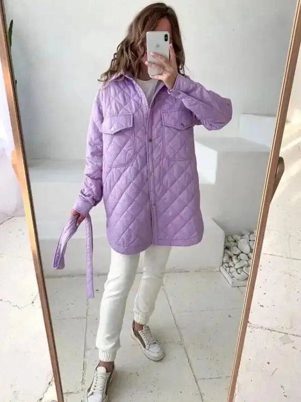 Women’s diamond-patterned cotton Jacket with long lapels with buttons.