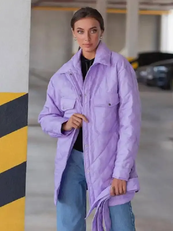 Women’s diamond-patterned cotton Jacket with long lapels with buttons.