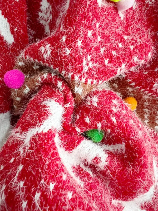 Women's Fawn Snowflake Jacquard Ball Christmas Sweater Scarf Two-piece Set