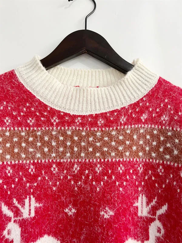 Women's Fawn Snowflake Jacquard Ball Christmas Sweater Scarf Two-piece Set