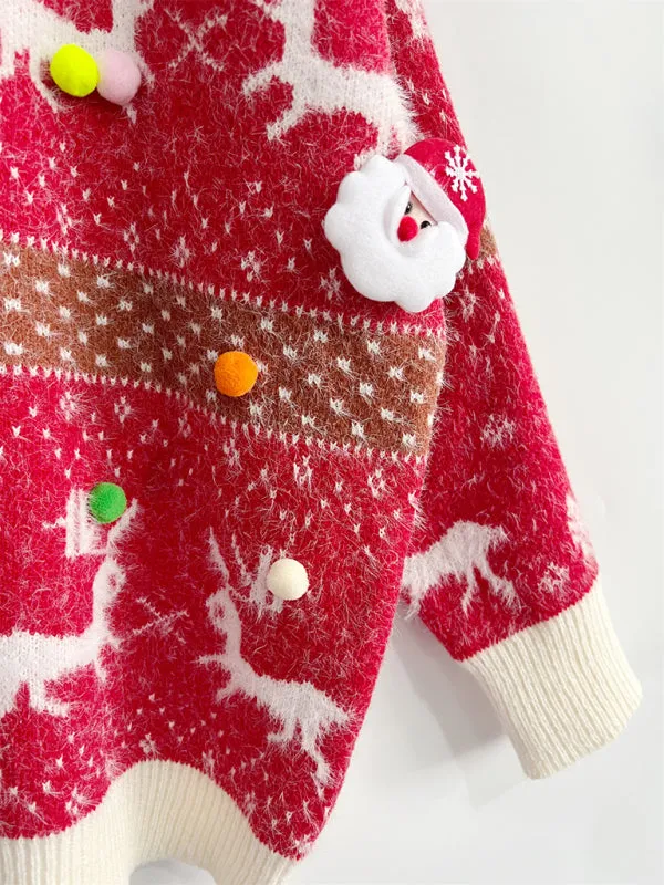 Women's Fawn Snowflake Jacquard Ball Christmas Sweater Scarf Two-piece Set