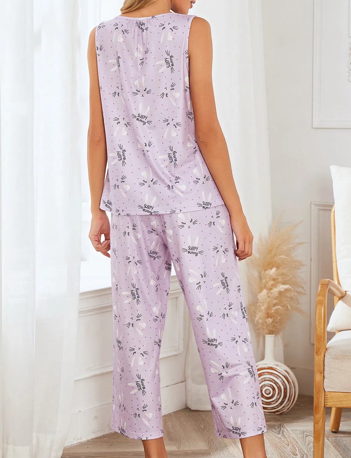 Women's Flip-Neck Print Pajamas Set