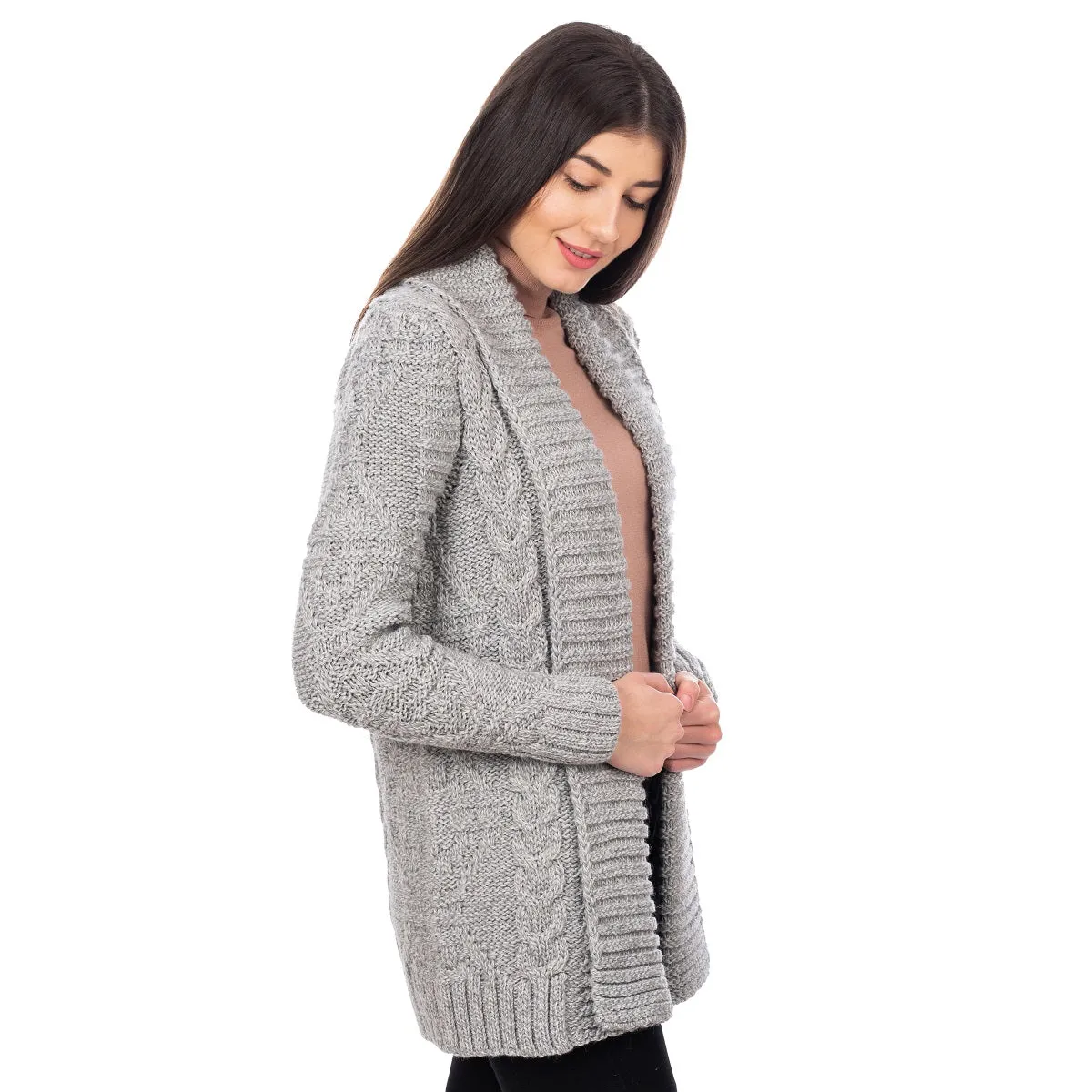 Women's Heavy Knit Open Front Aran Cardigan