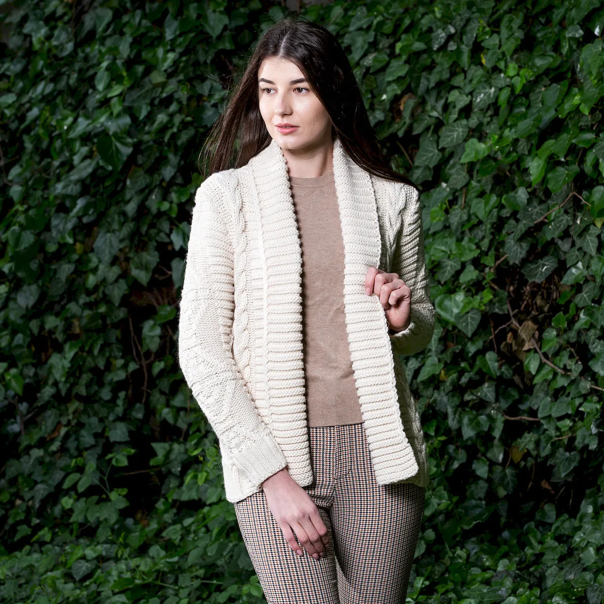 Women's Heavy Knit Open Front Aran Cardigan