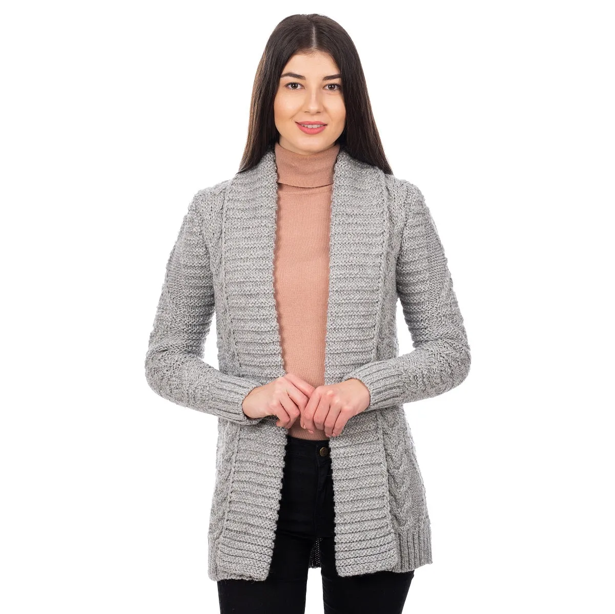 Women's Heavy Knit Open Front Aran Cardigan