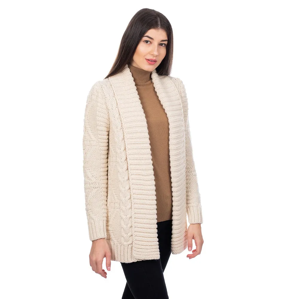 Women's Heavy Knit Open Front Aran Cardigan