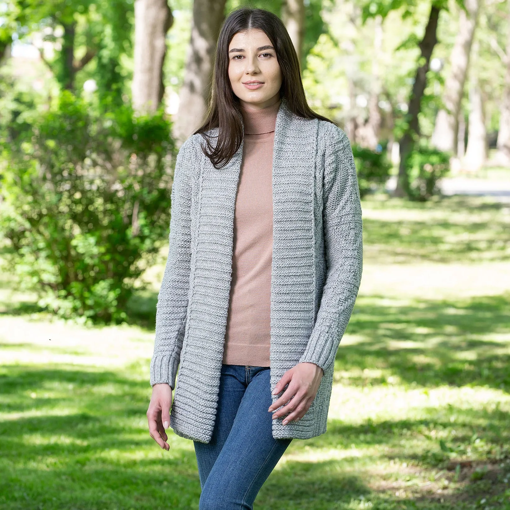 Women's Heavy Knit Open Front Aran Cardigan