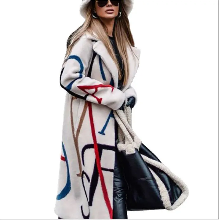Women's Loose Print Trench Lapel For Plus Size